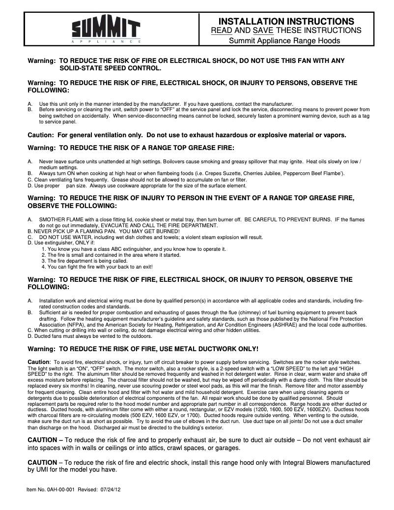 Page n°1 - Manuel utilisateur Summit RHW20