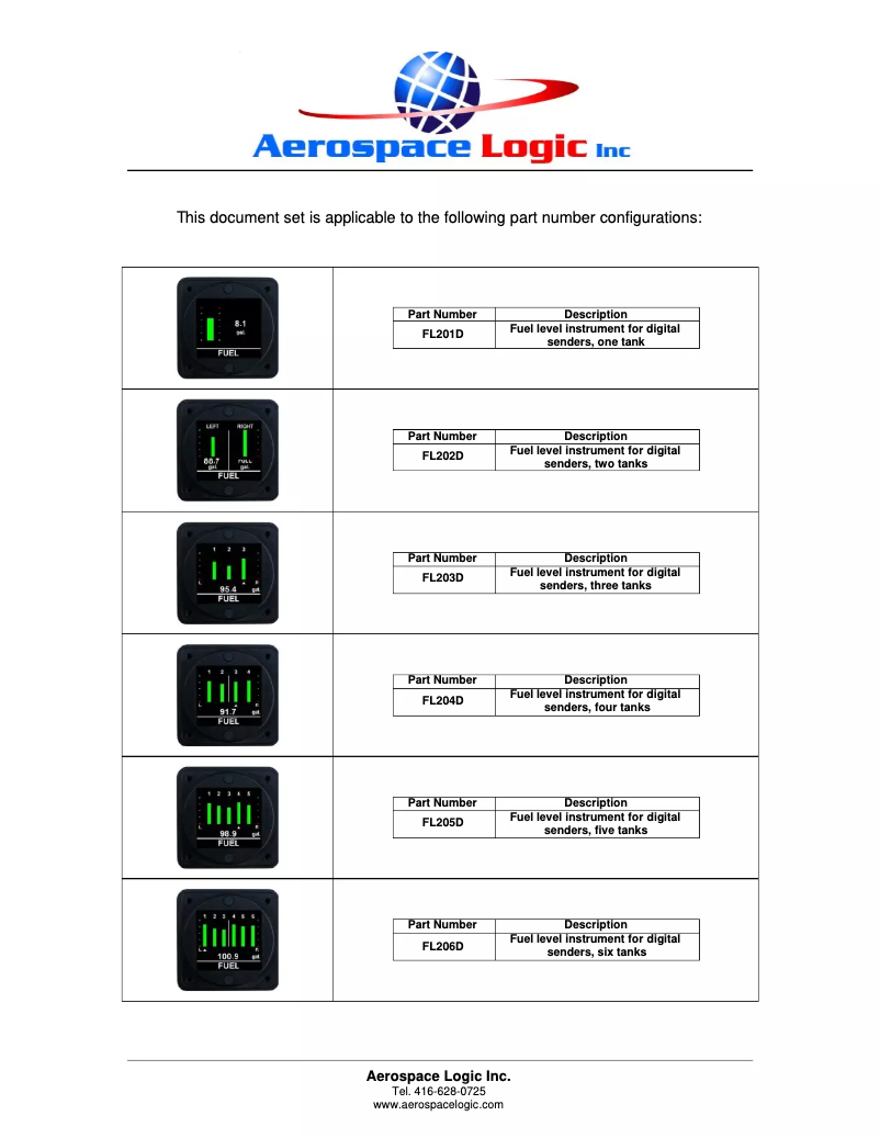 Page n°1 - Manuel utilisateur Aerospace Logic FL204
