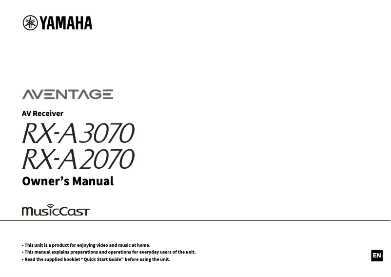 Page n°1 - Manuel utilisateur Yamaha Aventage RX-A2070