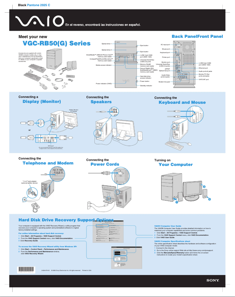 Image de la première page du manuel de l'appareil Vaio VGC-RB54G