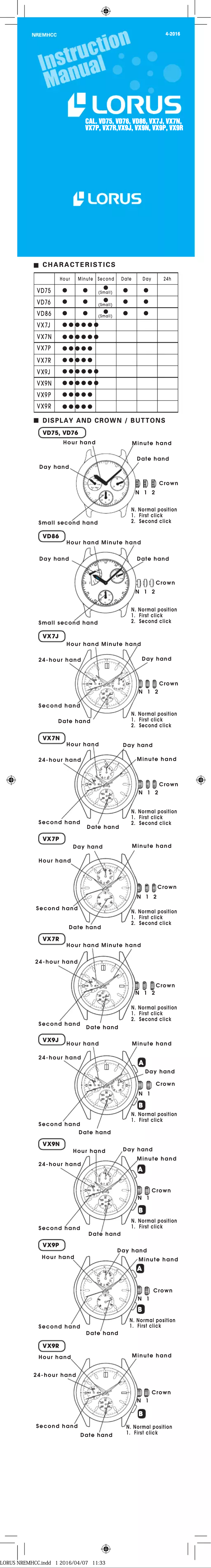 Page 1 de la notice Manuel utilisateur Lorus Women RP508AX9