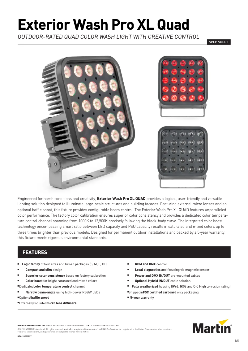 Page n°1 - Fiche technique Martin Exterior Wash Pro XL QUAD