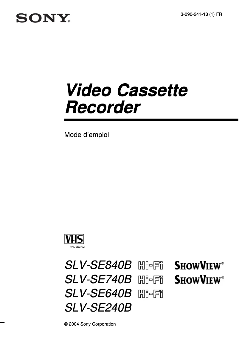 Page 1 de la notice Manuel utilisateur Sony SLV-SE740B