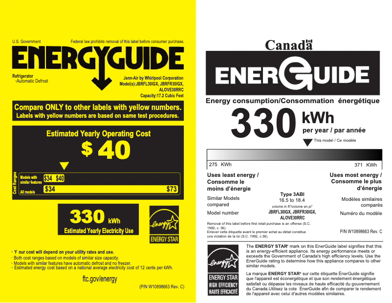 Page n°1 - Label énergétique JennAir ALOVE30RRC