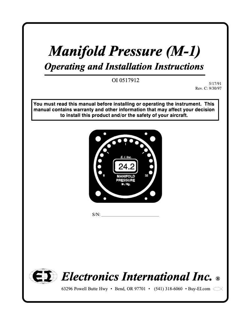 Page 1 de la notice Manuel utilisateur Electronics International Manifold Pressure M-1