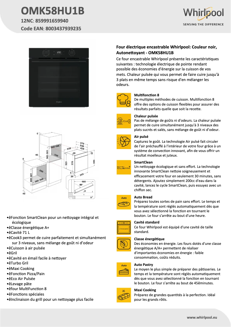 Página 1 del manual Ficha técnica Whirlpool OMK58HU1B