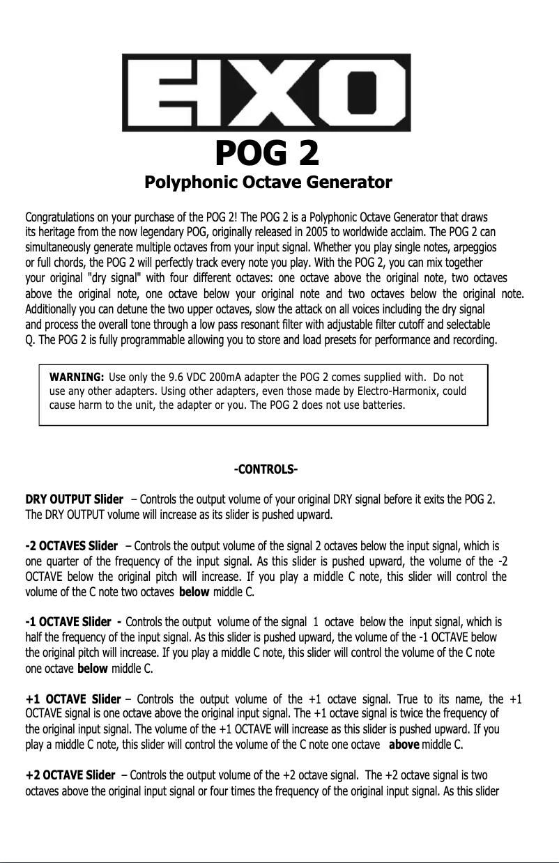 Image de la première page du manuel de l'appareil POG 2