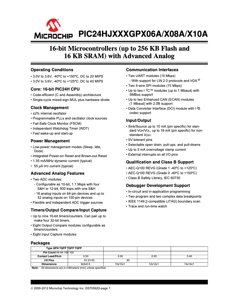 Página 1 del manual Ficha técnica Microchip PIC24HJ128GP506A