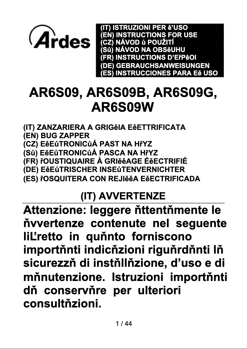 Image de la première page du manuel de l'appareil AR6S09W