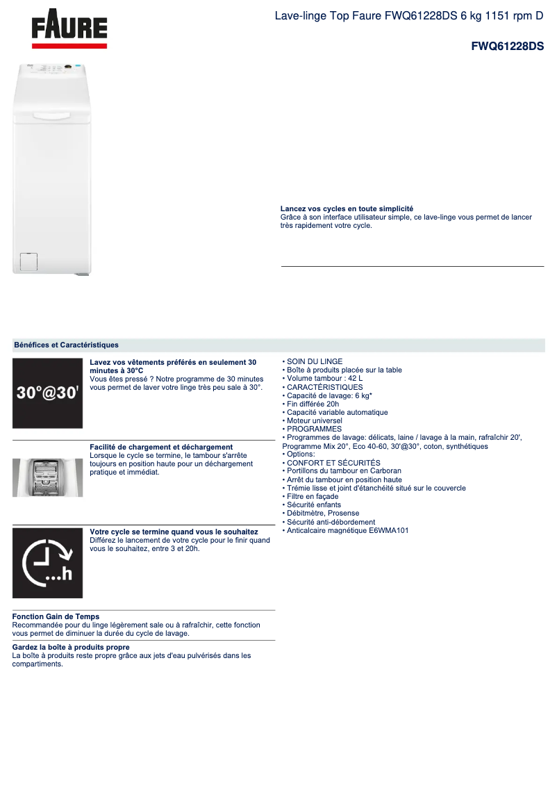 Image de la première page du manuel de l'appareil FWQ61228DS