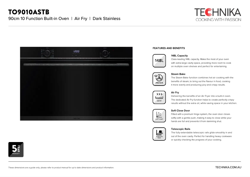 Page 1 de la notice Fiche technique Technika TO9010ASTB