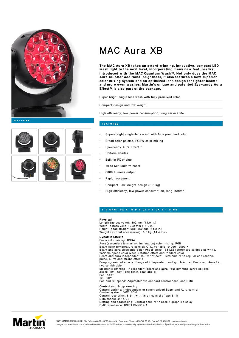 Page n°1 - Fiche technique Martin MAC Aura XB