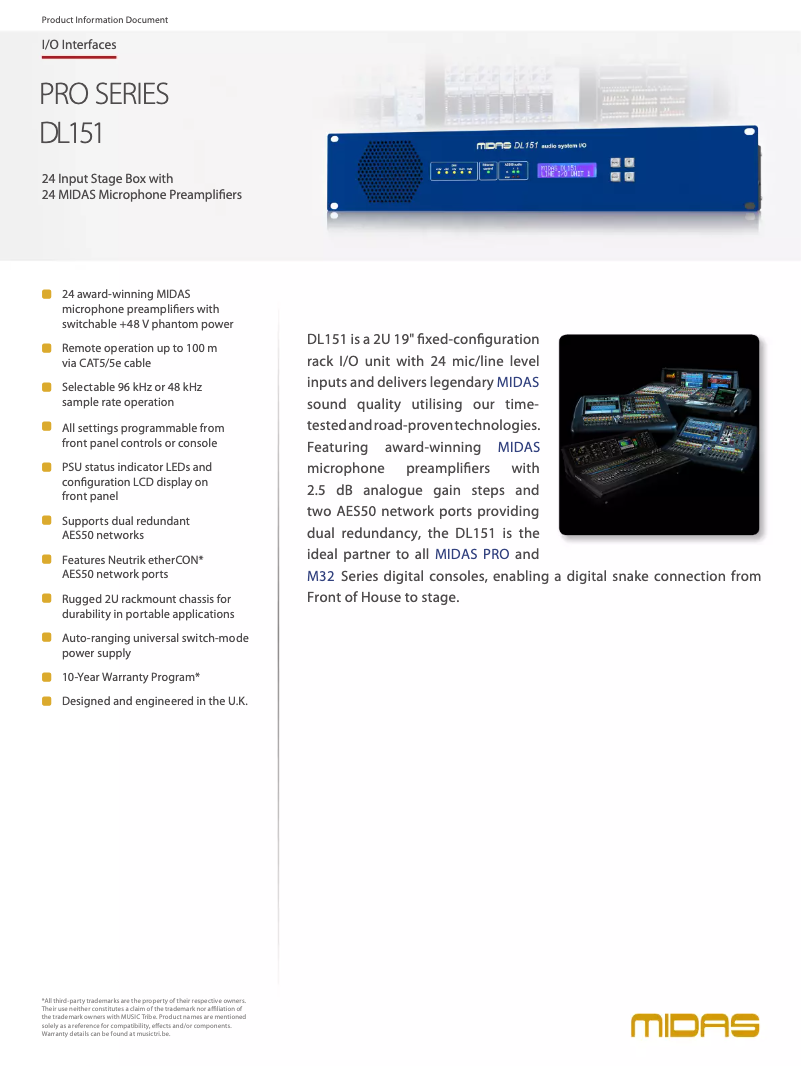 Página 1 del manual Ficha técnica Midas DL151