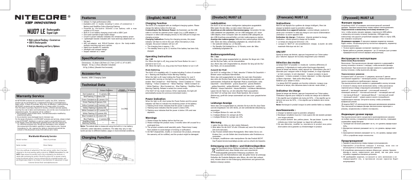 Page 1 de la notice Manuel utilisateur Nitecore NU07 LE