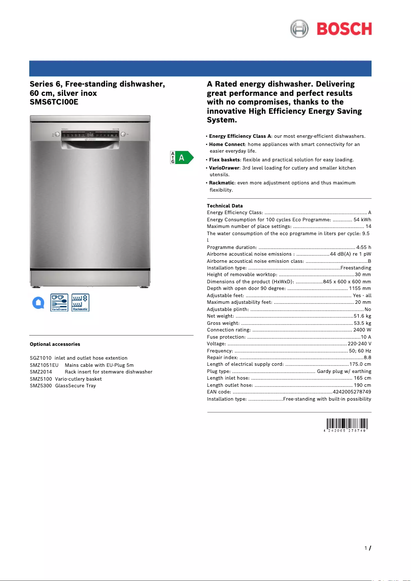 Imagen de la primera página del manual del dispositivo SMS6TCI00E