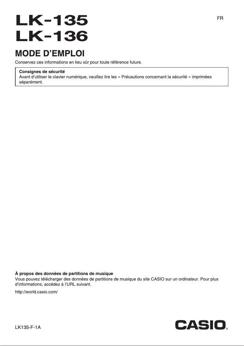 Page 1 de la notice Manuel utilisateur Casio LK-136