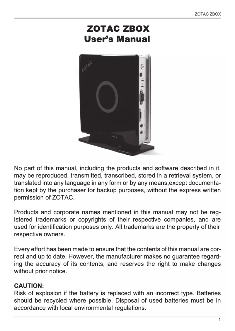 Image de la première page du manuel de l'appareil ZBOX RI531 PLUS