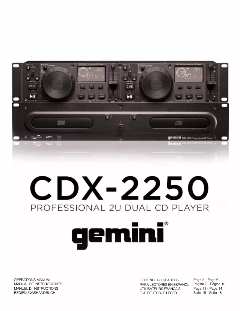 Image de la première page du manuel de l'appareil CDX-2250