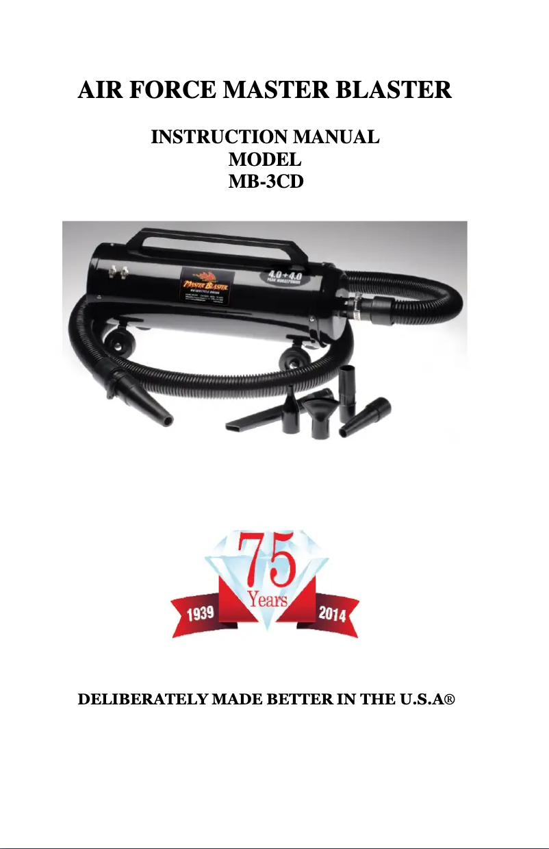 Page 1 de la notice Manuel utilisateur MetroVac Air Force Master Blaster MB-3CD