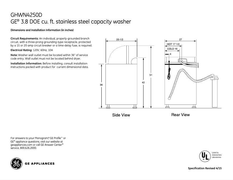 Image de la première page du manuel de l'appareil GHWN4250DWW