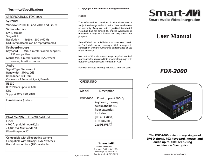 Page n°1 - Manuel utilisateur Smart-AVI FDX-RX2000S