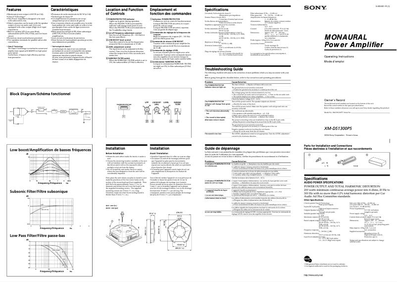 Page 1 de la notice Manuel utilisateur Sony XM-DS1300P5