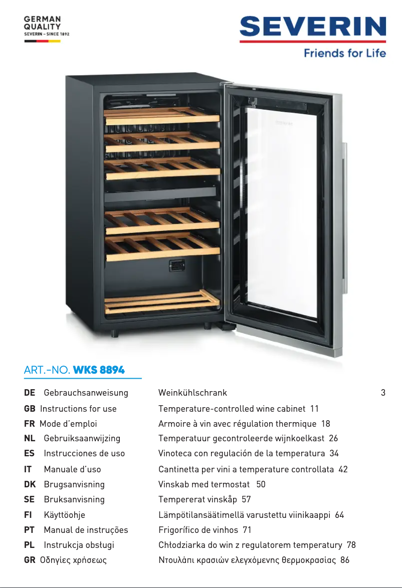 Page n°1 - Manuel utilisateur Severin WKS 8894