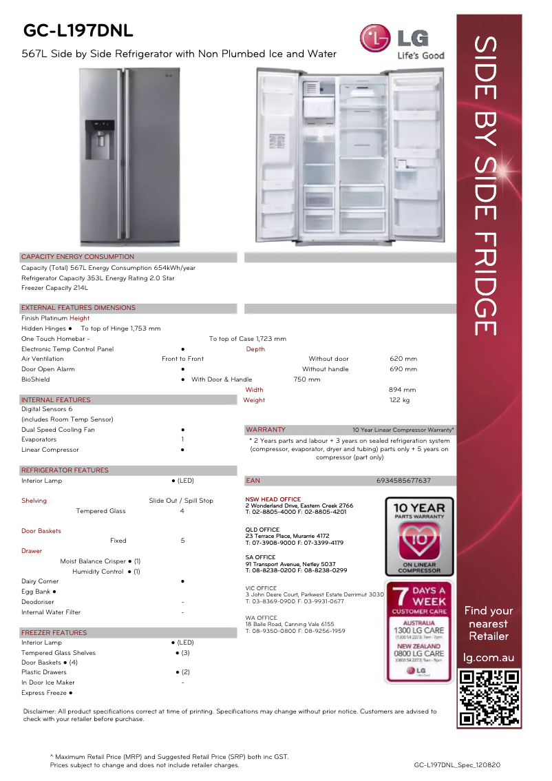 Página 1 del manual Ficha técnica LG GC-L197DNL