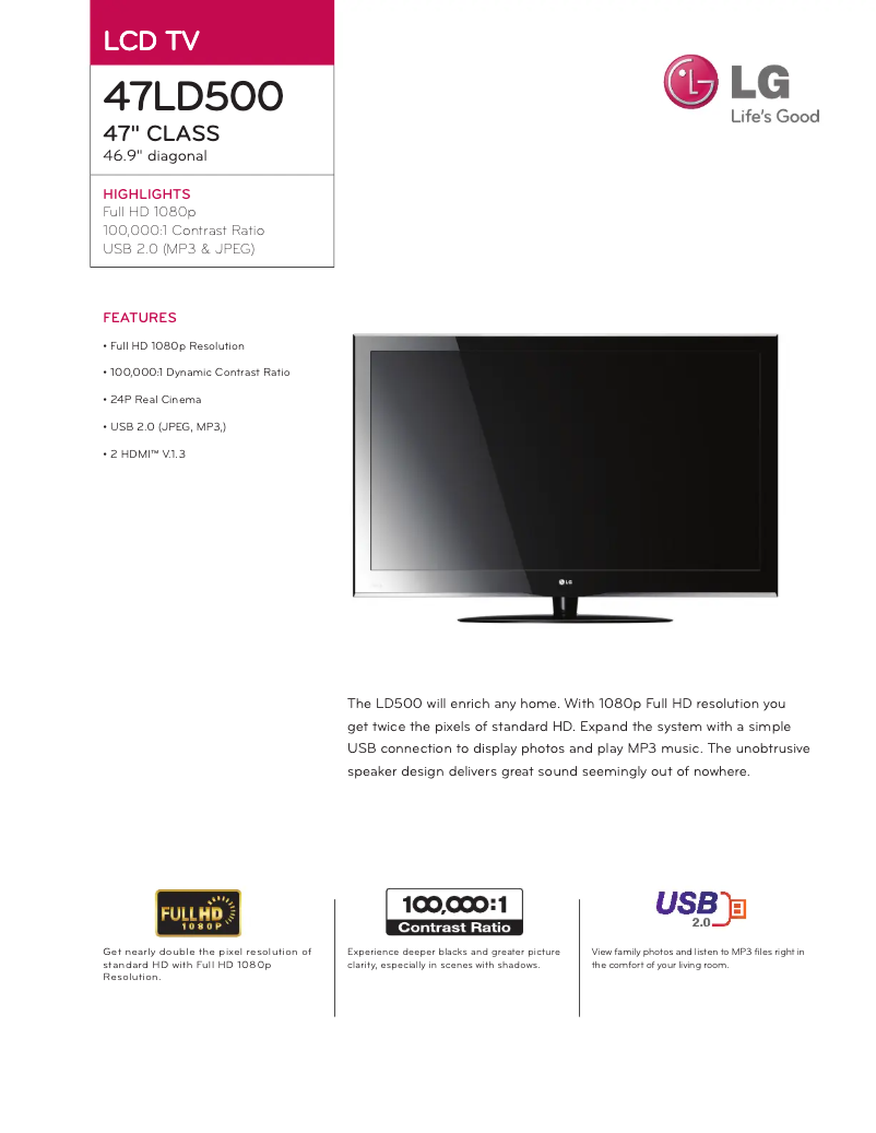 Image de la première page du manuel de l'appareil 47LD500