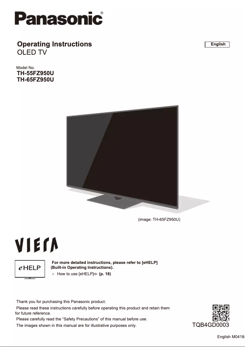 Imagen de la primera página del manual del dispositivo TH-65FZ950U