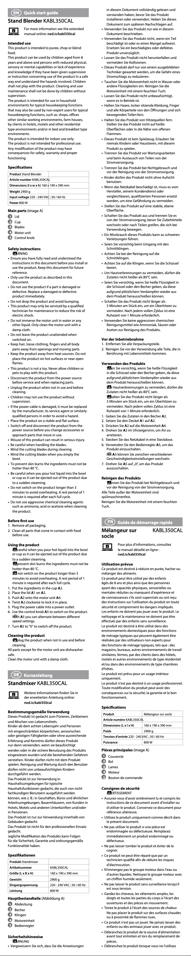 Page n°1 - Manuel utilisateur Nedis KABL350CAL