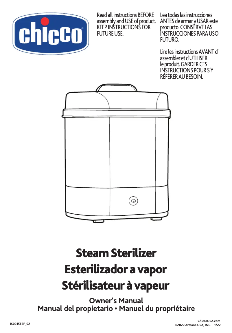 Image de la première page du manuel de l'appareil Steam Sterilizer