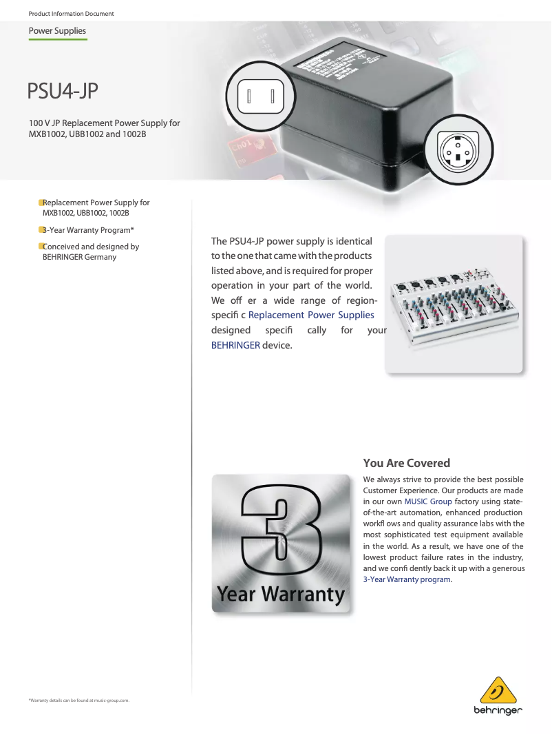 Page n°1 - Manuel utilisateur Behringer PSU4-JP