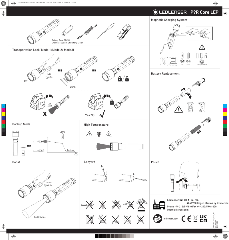 Page 1 de la notice Manuel utilisateur Ledlenser P9R Core LEP