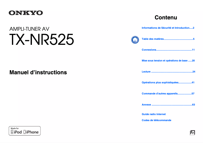 Page 1 de la notice Manuel utilisateur Onkyo TX-NR525