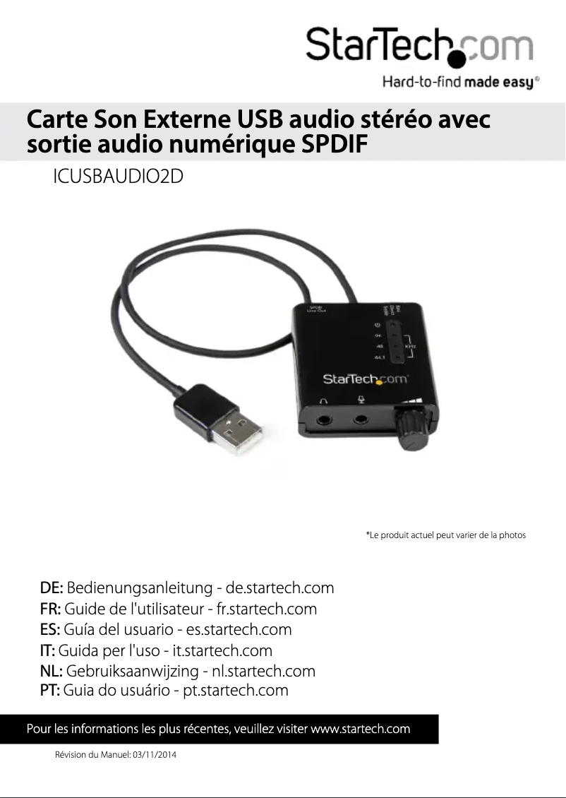 Page 1 de la notice Manuel utilisateur StarTech.com ICUSBAUDIO2D