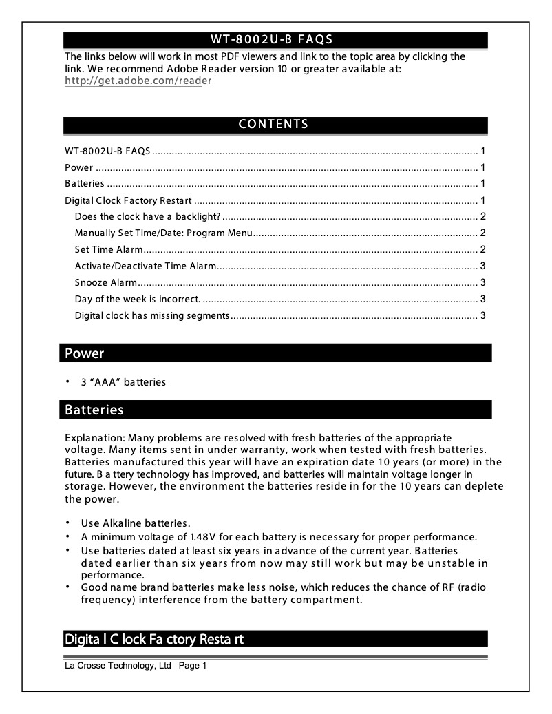 Page n°1 - FAQ La Crosse Technology WT-8002UV2-B