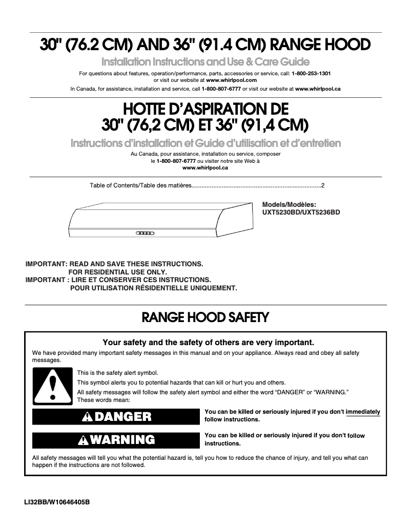 Page n°1 - Guide d'installation Amana UXT5230BDS