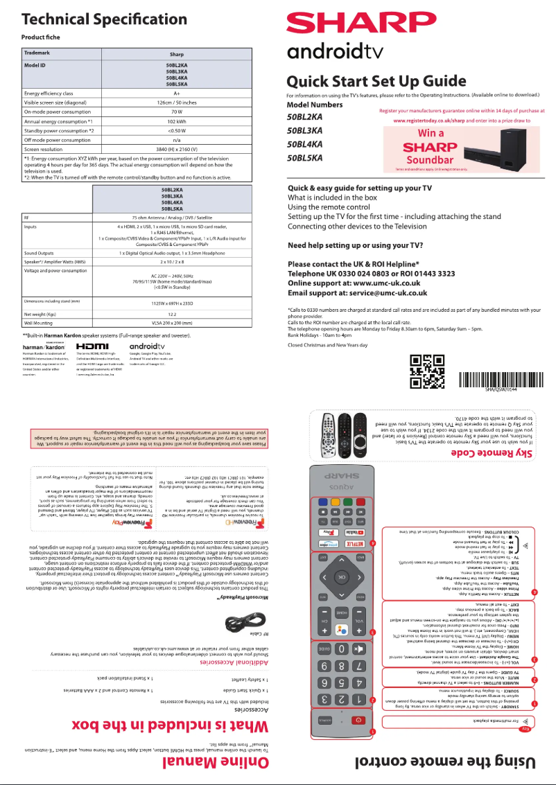 Page 1 de la notice Guide de démarrage rapide Sharp 50BL5EA