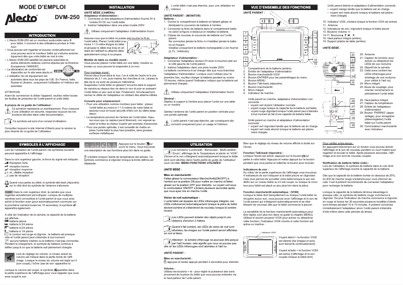 Page n°1 - Manuel utilisateur Alecto DVM-250