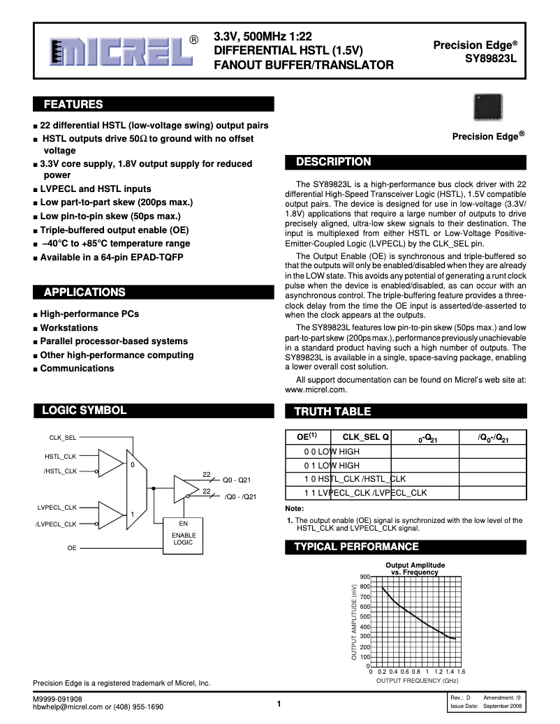 Page 1 de la notice Manuel utilisateur Microchip SY89823L