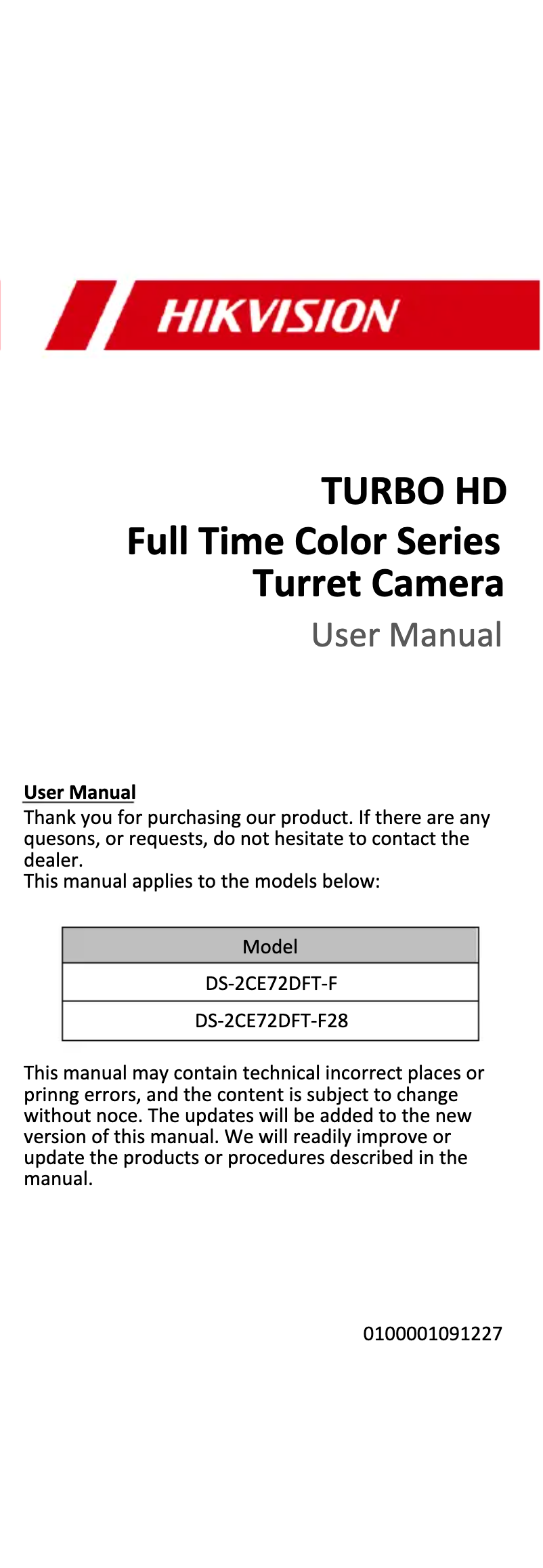 Página 1 del manual Manual de instrucciones Hikvision DS-2CE72DFT-F28