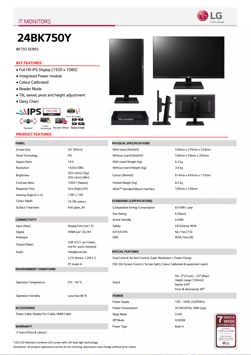 Page n°1 - Fiche technique LG 24BK750Y