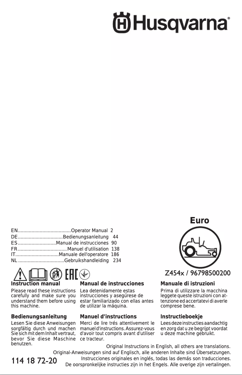 Page n°1 - Manuel utilisateur Husqvarna Z 454X