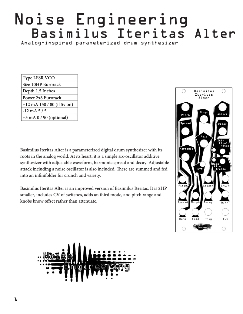Page 1 de la notice Manuel utilisateur Noise Engineering Basimilus Iteritas Alter