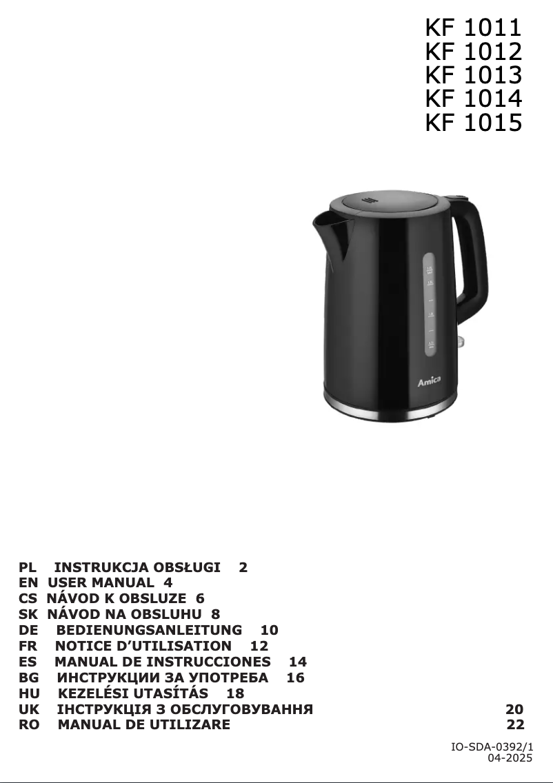 Page n°1 - Manuel utilisateur Amica KF 1013