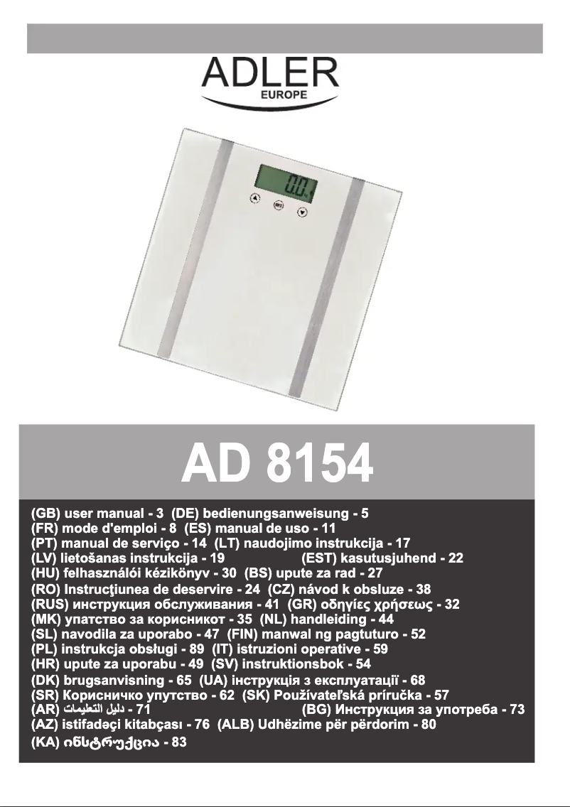 Page 1 de la notice Manuel utilisateur Adler AD 8154