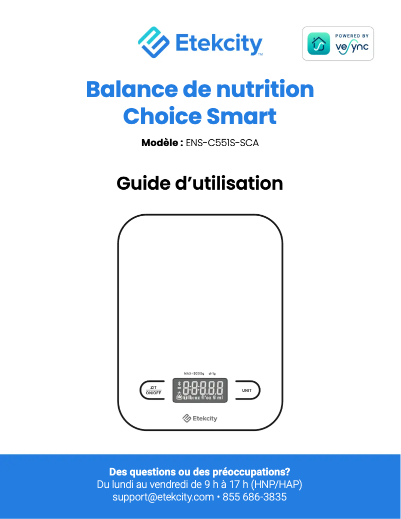 Page 1 de la notice Manuel utilisateur Etekcity ENS-C551S-SUS