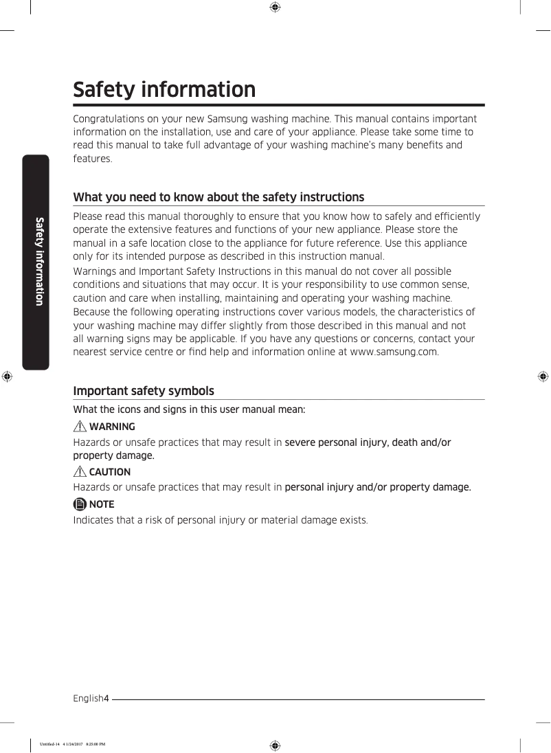 Page n°1 - Guide d'installation Samsung WW90J5456FX