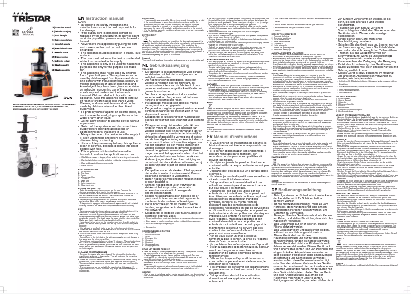 Page 1 de la notice Manuel utilisateur TriStar SC-2292